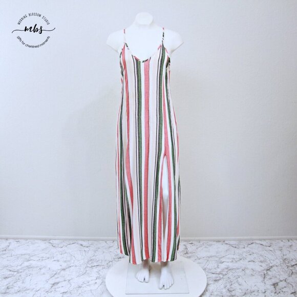 En Crème Spaghetti Strap Striped Duo Slits Slip Maxi Dress Multicolors Women M - Picture 2 of 10